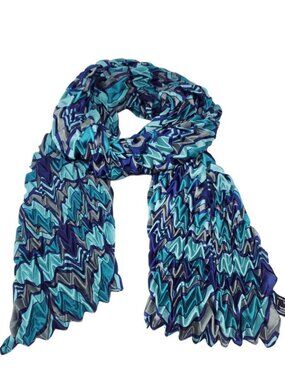 Frank Lloyd Wright  Pleated Chevron  Long 80" Scarf Geometric Colorful Blue MOMA